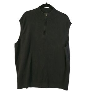 Peter Millar Crown Comfort Black Cotton Blend Quarter Zip Sleeveless Vest, XL